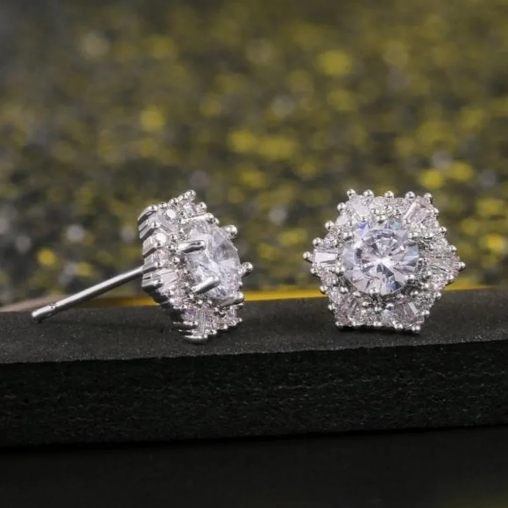 NEW DIAMOND 925 STERLING SILVER HEXAGON EARRINGS, NICE EARRINGS, CUTE EARRINGS. - Picture 3 of 5